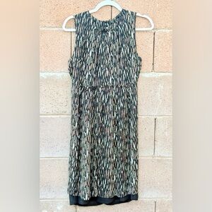 Tory Burch 100% Silk Midi Dress Women Size 6  Sleeveless Brown Black Cream Print